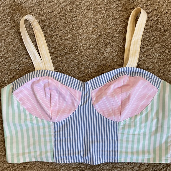 Hollister XL Preppy Striped Bustier Top Blue Green Pink Corset Tank Y2K Coquette - Picture 2 of 4